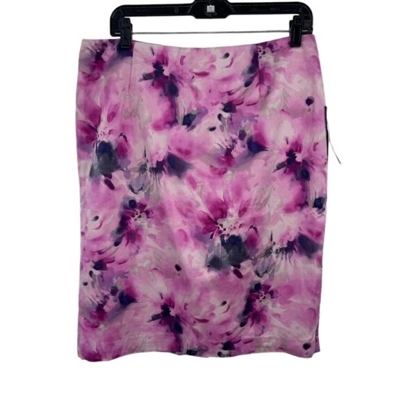 Jones New York Floral Pencil Skirt size 12 Pink  Womens satin Cotton blend new - Picture 2 of 10